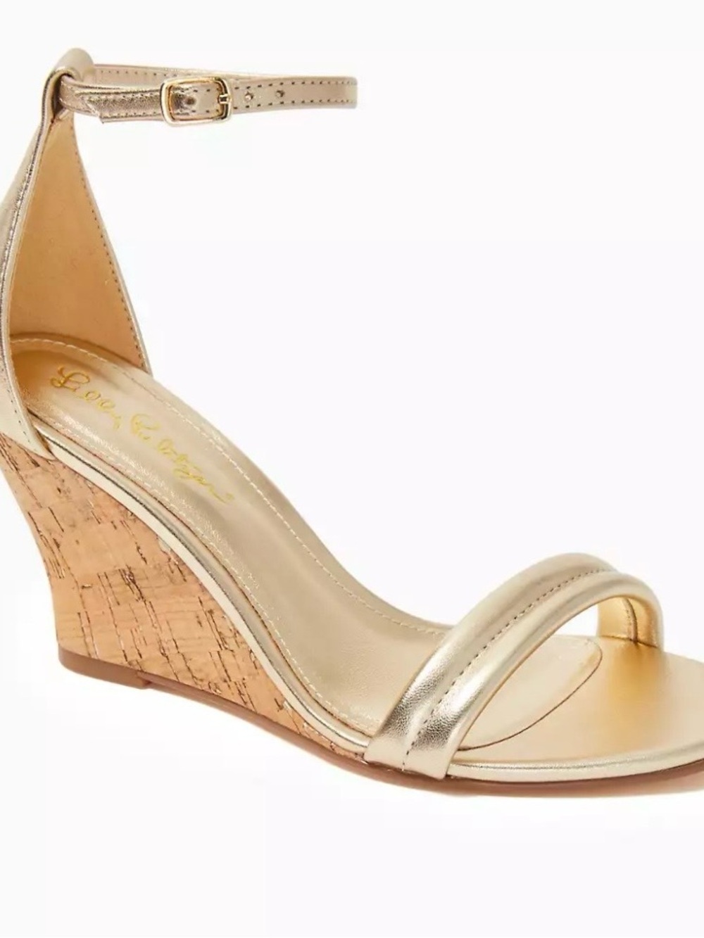 New Lilly Pulitzer Jenna Wedge gold Size 8.5 M Open Toe Heel Sandal $198